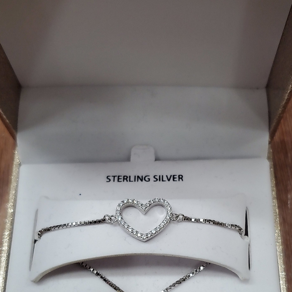 Sterling silver diamond encrusted heart bracelet